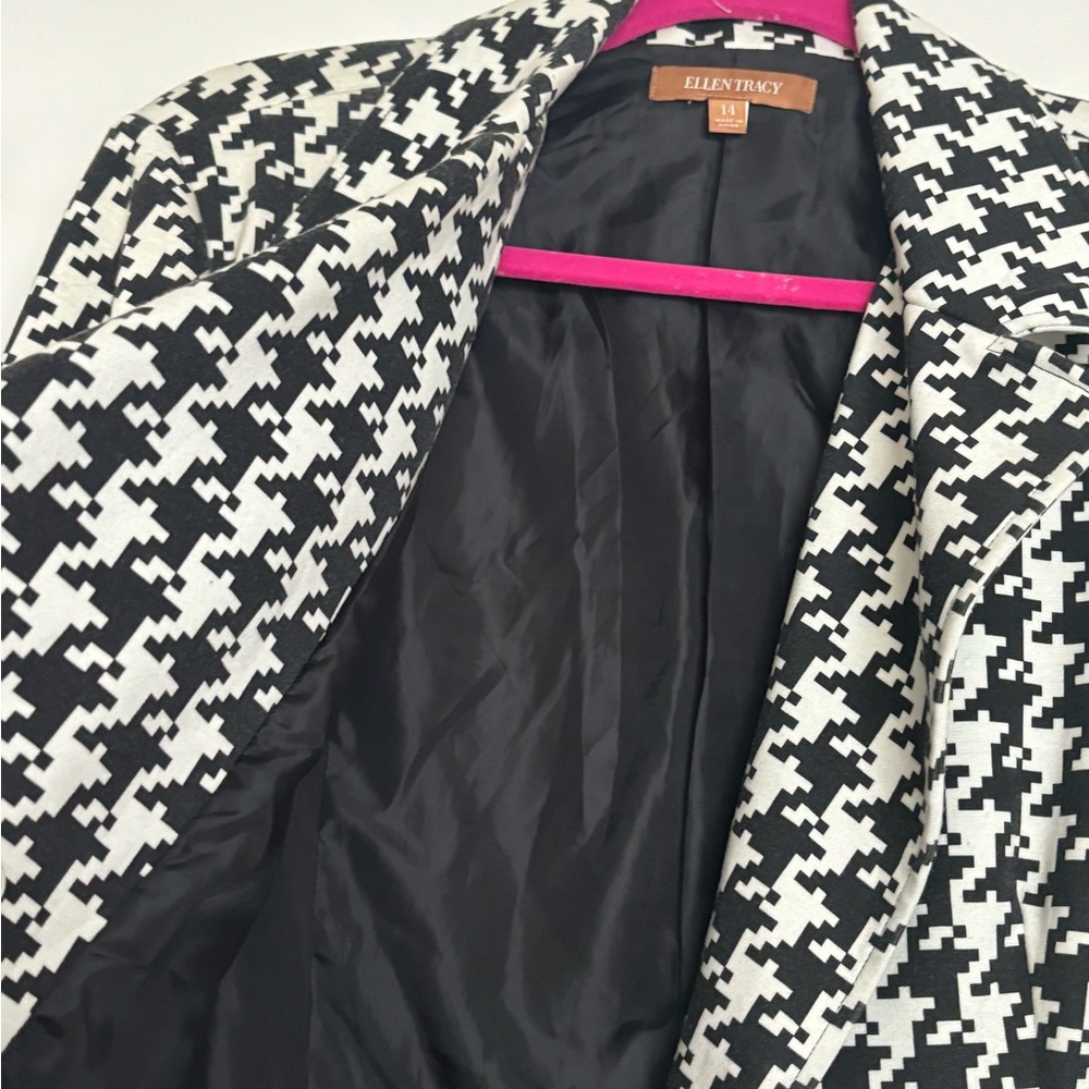 New Ellen Tracy moto style houndstooth zip blazer jacket Size 14 - Picture 3 of 6